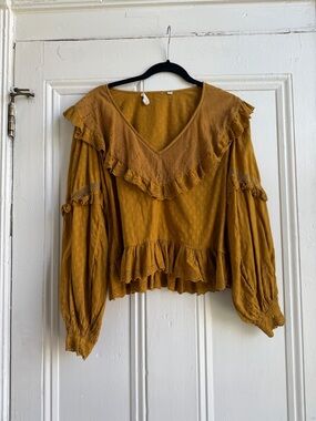 Anthropologie Ruffle V-Neck Long Sleeve Top - LG